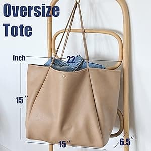 HOXIS Oversize Pu Leather Tote Women Weekender Bag Shopper Handbag Travel Purse