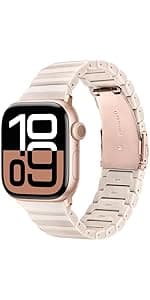 V-MORO Resin Band Compatible with Apple Watch Series 7/8/9/10/11 41/40/38/42mm, Women Fashion Strap for iWatch Series 6/5/4/3/2/1/SE, Lightweight Bracelet Wristband Replacement, Ivory White-Rose Gold