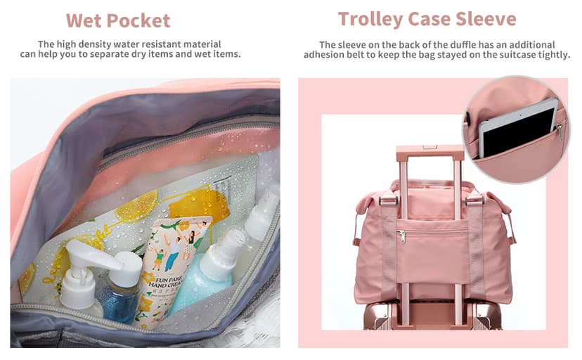 HYC00 Travel Duffel Bag,Carry-on Overnight Weekender Bags for Women,Sports Tote Gym Bag with Wet Pocket