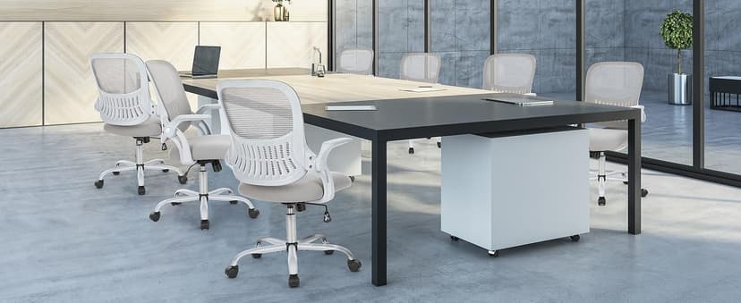 Sweetcrispy Home Office Computer Desk Chair, Ergonomic Mid-Back Mesh Rolling Work Swivel Task Chairs with Wheels, Comfortable Lumbar Support, Comfy Flip-up Arms for Bedroom, Study, Student, Pink