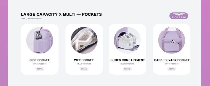 FIORETTO Women's Gym Duffle Bag with Shoes Compartment, 37L Capacity, Ideal for Travel, Gym, Sports, Duffel, Weekender