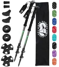 100% Carbon Fiber Trekking Poles by USA Brand - Ultra Strong Lightweight Collapsible Hiking Poles with Cork and EVA Foam Grips & Quick Adjustable Flip Locks