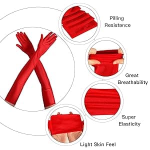 Lansian Long Opera Party Gloves for Women 1920s 20s Satin Gloves Costumes Elbow Length Bridal Evening Dress, 21 inches