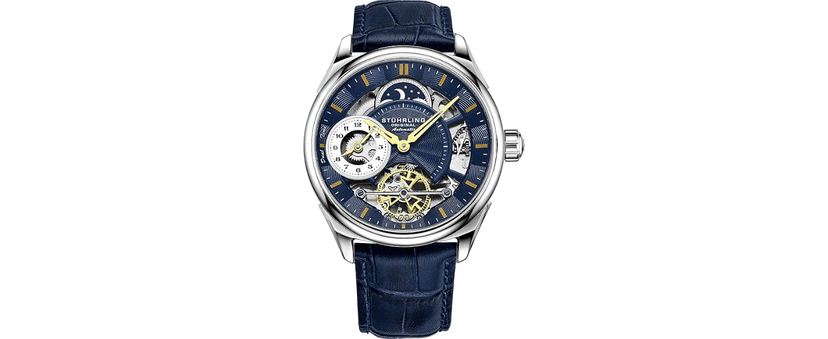 Stuhrling Original Mens Skeleton Automatic Dress Watch with Alligator Embossed Leather Strap Skeleton Dial