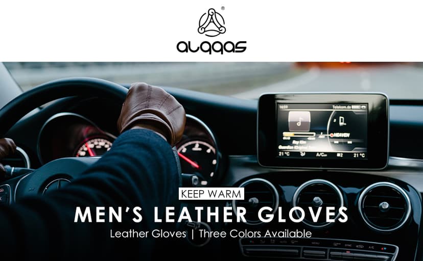 alqqas Winter Fashion Leather Gloves for Men, Finger Touchscreen Texting Wool Lined Warm Windproof Suede Driving Gloves