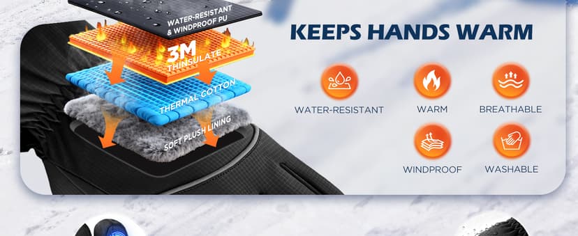 krosa Winter Gloves Men Women Made with 3M Insulation & Plush Lining, -15°F Windproof & Water-Resistant Snow Gloves for Cold Weather, Ski Glove with Reflective Strips & Touchscreen Fingers for Running