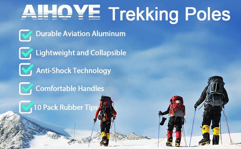 Aihoye Hiking Trekking Poles, 2 Pack Collapsible, Lightweight, Anti Shock, Walking Sticks, Adjustable Hiking Pole for Men and Women