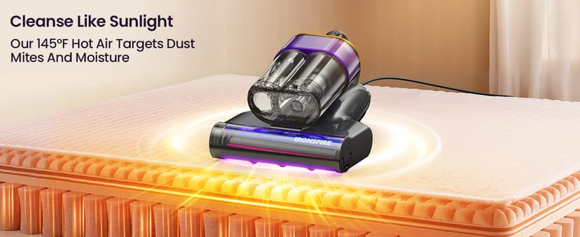 IRONSPIRE Bed Vacuum Cleaner, Mattress Vacuum with 2 Roller Brushes 253.7nm UV-C Light & Ultrasonic,145°F Heat, HEPA Filter, 18kPa Suction 650W Powerful Handheld Vacuums for Dust & Pet Hair(Corded)