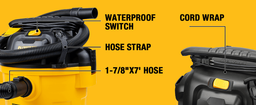 DEWALT DXV06P 4 Peak HP Shop Vacuums, 6 Gallon Poly Wet/Dry Vac, Heavy-Duty Shop Vacuum with Blower Function Yellow+Black