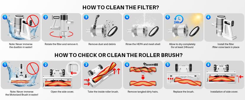 BSNAW Cordless Vacuum Cleaner for Home - Lightweight, Stick Vacuum Clean with Rechargeable Battery, Max 45Mins Runtime, 8 in 1 Handheld Vacuum for Hardfloor & Carpets Pet Hair, White&Yellow