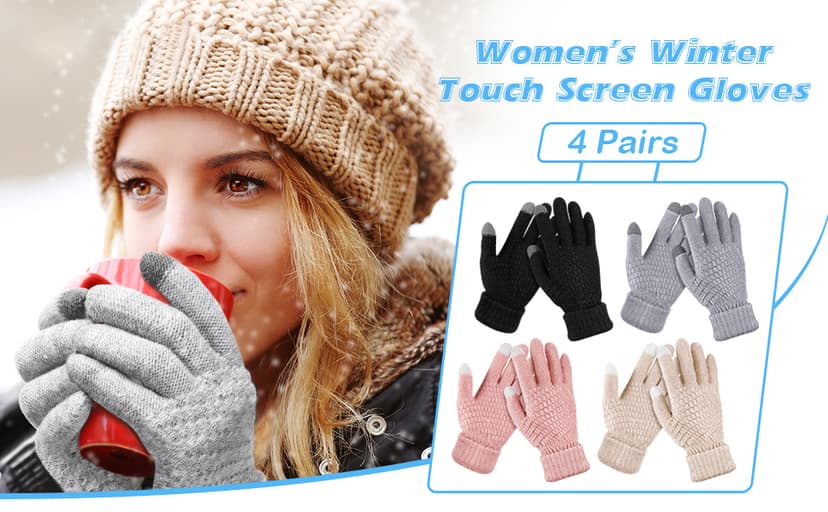 Geyoga 2 Pairs Women's Winter Touch Screen Gloves Soft Warm Fleece Lined Knit Elastic Cuff Winter Texting Gloves