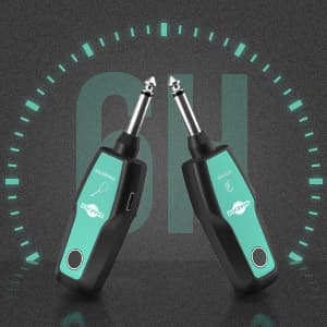 Wireless Guitar System 2.4GHz, Audio Wireless Transmitter Receiver with Rechargeable Battery, 30M/100ft Transmission Range, Auto Frequency Locking, for Guitar Bass Electric Instruments