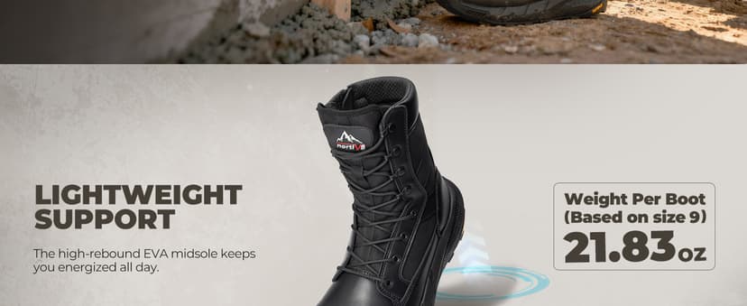 NORTIV 8 Men's 8" Composite Toe Work Boots, Lightweight Side Zipper ASTM F2412-24 & ASTM F2913-24 Safety Military Boots for All-Day Comfort, Peakforce-Nano