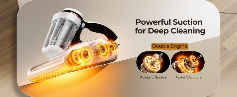 JIGOO Bed Vacuum Cleaner with Dust Sensor, Mattress Vacuum Cleaner with UV & Ultrasonic and High Heating, 13Kpa Suction 500W Powerful Double-Cup Handheld Vacuums (J300, Corded)