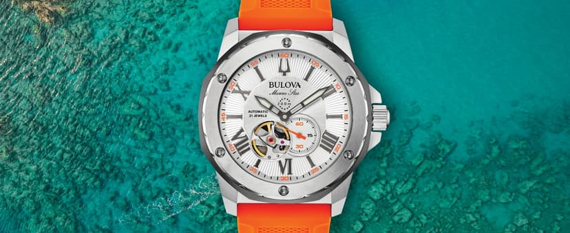 Bulova Men's Marine Star 'Series A' Automatic Watch with Orange Silicone Strap Style: 98A226