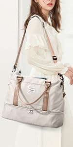 HYC00 Travel Duffel Bag,Carry-on Overnight Weekender Bags for Women,Sports Tote Gym Bag with Wet Pocket