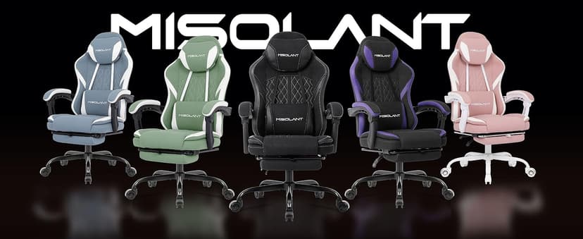 Misolant Gaming Chair, Fabric Gamer Chair with footrest for Adults, High Back Ergonomic Computer Game Chair with Adjustable Headrest and Massage Lumbar Support, 90-155° Recline Free, Green