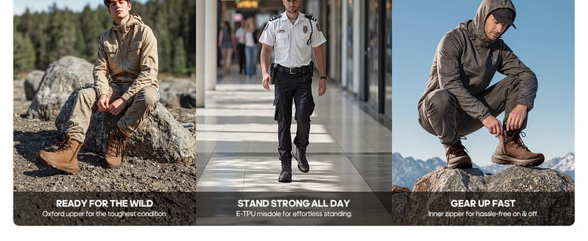 NORTIV 8 Men's Tactical Hiking Lightweight Cushion Sole for Work All Day Side Zipper Motorcycle Combat Military Boot Arch Support 8 Inches Terrascope