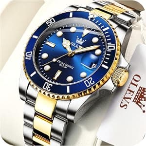 OLEVS Men's Stainless Steel Watch, Big Face Easy to Read Analog Quartz Dress Watches, Classic Rotating Bezel Waterproof Luminous Hands Date Mens Wristwatch