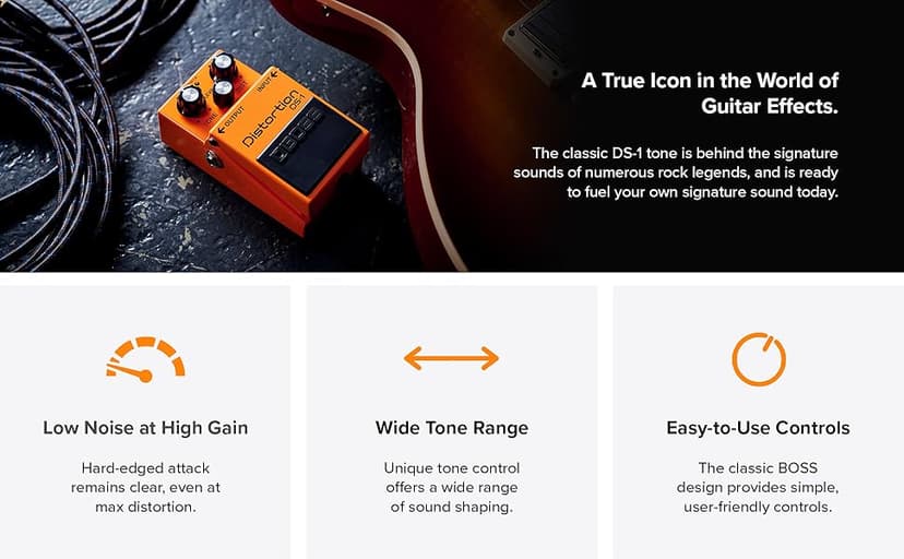 BOSS DS-1 Distortion | Compact Distortion Pedal | The Benchmark in Guitar Distortion | Hard-edged Attack & Smooth Sustain | Wide Tone Range