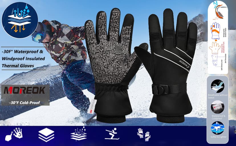 MOREOK Waterproof & Windproof -30°F Winter Gloves for Men/Women, 3M Thinsulate Thermal Gloves Touch Screen Warm Gloves for Skiing,Cycling,Motorcycle,Running