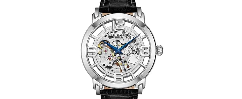 Stuhrling Original Mens Skeleton Automatic Dress Watch with Alligator Embossed Leather Strap Skeleton Dial