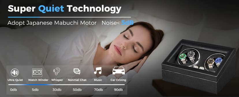 ANWBROAD ANWBROAD Watch Winder for Automatic Watches 4 Watch Rotator and 6 Extra Storages with Super Quiet Motor and LED Backlight Turner Carbon Fiber Shaker 5 Rotating Modes USB UJWW002F