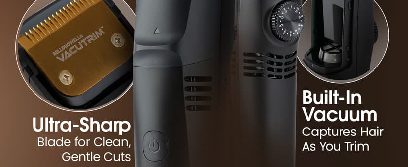 Bell+Howell Vacutrim Cordless Beard Trimmer – Rechargeable Electric Shaver with Built-in Vacuum, 20 Trim Settings, LED Indicator – for Mustache, Sideburns, Facial Hair – Deluxe, 7.5" As Seen On TV