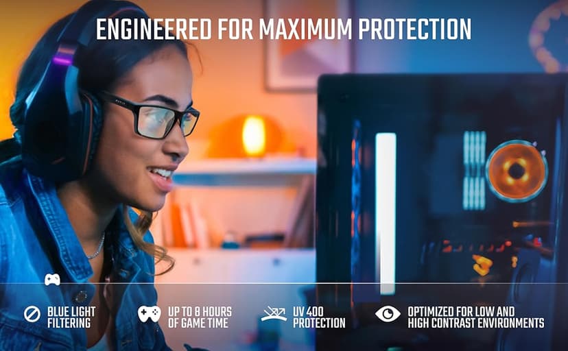 Titan Gaming Glasses, Blue Light Blocking, Night Driving Glasses for Men, Computer Protection Christmas Gift for Gamers