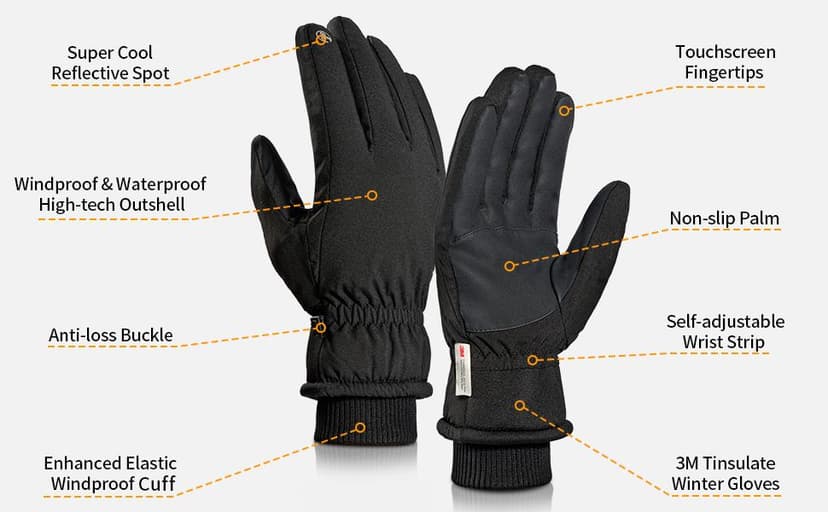 TRENDOUX Winter Gloves for Men Warm: 3M Thinsulate -20℉ Windproof Waterproof Ski Women Glove with Touchscreen Thermal Lining Anti-Slip for Work Cycling Motorcycle Snowboarding