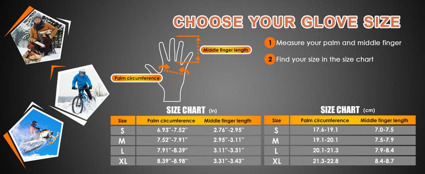 ihuan Winter Waterproof Gloves for Men Women Warm Running Cycling Snow Ski Gloves for Cold Weather, Thermal Windproof Material and Touch Screen Finger for Driving Snowboarding
