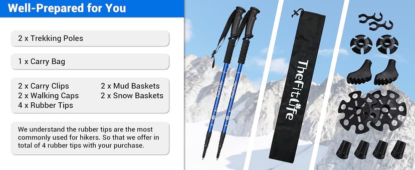 TheFitLife Nordic Walking Trekking Poles - 2 Sticks with Anti-Shock and Quick Lock System, Telescopic, Collapsible, Ultralight for Hiking, Camping, Mountaining, Backpacking, Walking, Trekking