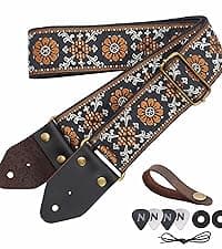 Nefelibata Guitar Strap,Double Full-Grain Leather Ends,Vintage Velvet Strap/FREE BONUS-4 Picks+Strap Locks+Strap Button,Gift For Bass,Electric&Acoustic Guitars(Vintage Coffee Brown)