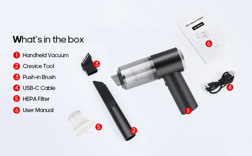 Auloea Mini Portable Vacuum Cleaner, Keyboard Wireless Handheld Vacuum with Brush Motor 4500PA High Power and TypeC, for Car,Office and Home Cleaning /V01/Black