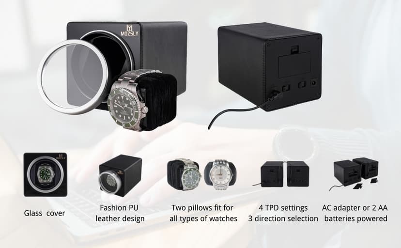 MOZSLY Watch Winder for Single Automatic Watches with Quiet Motor 12 Rotation Mode Setting Leather
