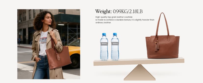 befen Genuine Leather Tote Bag for Women Work, Women's Tote Handbags Shoulder Satchel Purse with Compartments and Tassel