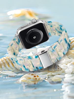 V-MORO Resin Band Compatible with Apple Watch Series 7/8/9/10/11 41/40/38/42mm, Women Fashion Strap for iWatch Series 6/5/4/3/2/1/SE, Lightweight Bracelet Wristband Replacement, Ivory White-Rose Gold