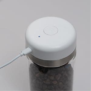 SHELBRU Smart Coffee Container & Food Storage w/Electric Vacuum Seal, Airtight Coffee Canister for Whole & Ground Bean Storage, Durable Borosilicate Glass Jar, Charging Cable Included, 10.5oz / 250g