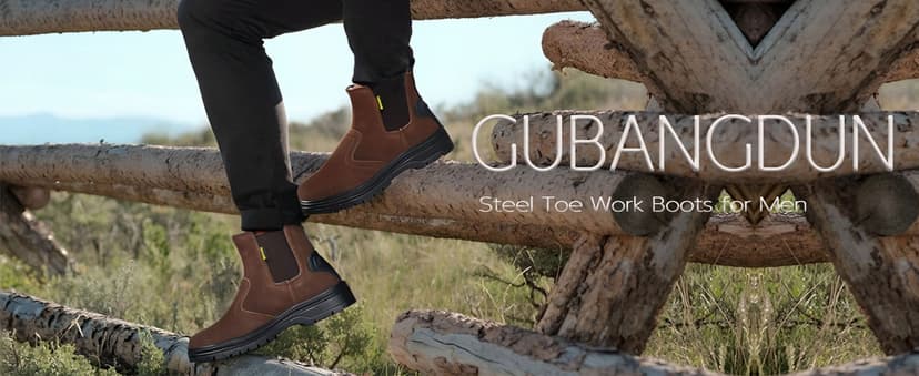 GUBANGDUN Steel Toe Work Boots for Men Slip Resistant Welding Work Boots Slip-on Safety Shoes for Industrial Construction