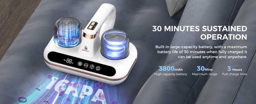 Amzany Mattress Vacuum Cleaner - 5-in-1 Cordless Bed Vacuum Cleaner, Powered by UV-C Light & Ultrasonic Technology, 16Kpa Strong Suction,Low Noise,Suitable for Dust, Pet Hair, Etc.