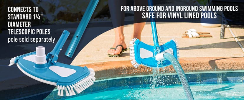 U.S. Pool Supply 12" Deluxe Weighted Butterfly Pool Vacuum Head with Side Brushes, Swivel Hose Connection, Pole Handle - Clean Debris Above Ground & In-Ground Swimming Pools, Spas – Vinyl Liner Safe