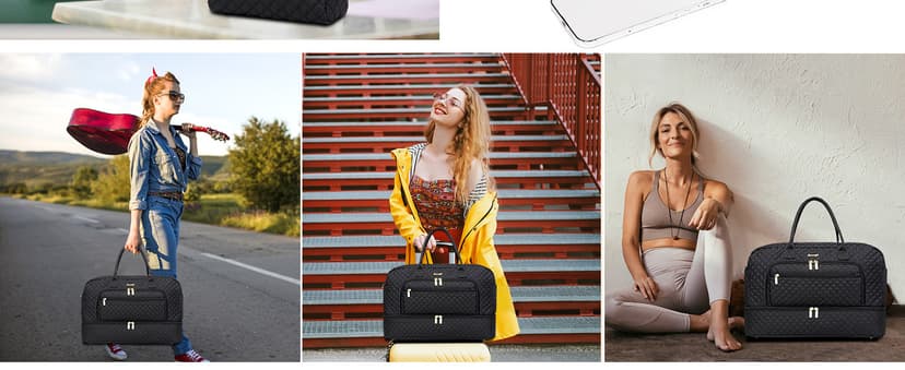 LUOCIP Large Women Travel Duffle Bag, Carry on Bag with Wet Toiletry Pocket for Overnight, Weekend, Yoga, Gym, Business Trips, Sport and Hospital, Black