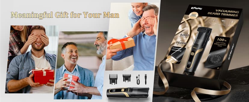 ENSSU Beard Trimmer for Men Auto-Vaccum, Rechargeable Electric Men Beard Trimmers with 2 Combs, 1-20mm Adjustable Length Dial, Waterproof Cordless Mustache Trimmer for Face, Stubble