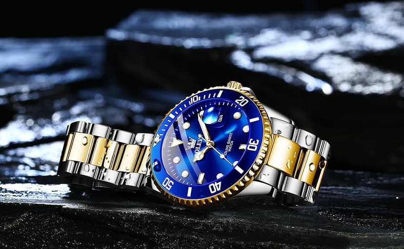 OLEVS Men's Stainless Steel Watch, Big Face Easy to Read Analog Quartz Dress Watches, Classic Rotating Bezel Waterproof Luminous Hands Date Mens Wristwatch