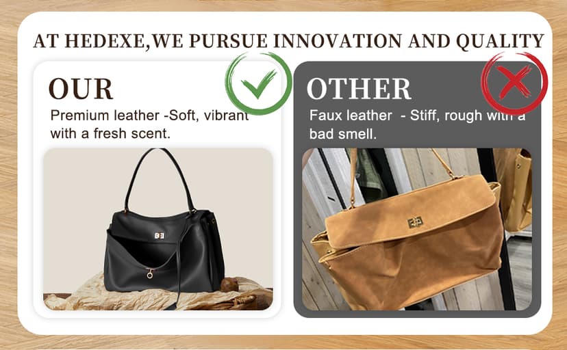 hedexe Genuine Leather Tote Bag for Women: Soft Cowhide Shoulder Handbags for Ladies - Satchel Purse for Travel Work(Large)