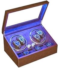 ANWBROAD ANWBROAD Watch Winder for Automatic Watches 4 Watch Rotator and 6 Extra Storages with Super Quiet Motor and LED Backlight Turner Carbon Fiber Shaker 5 Rotating Modes USB UJWW002F