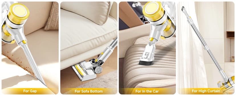 Cordless Vacuum Cleaner, 35Kpa Vacuum Cleaner for Home, 45Mins Stick Vacuum with LED Display, Anti-Tangle & Wall Mount Charging, 6 in 1 Lightweight Vacuum for Hard Floors, Carpet, Pet Hair (yellow)