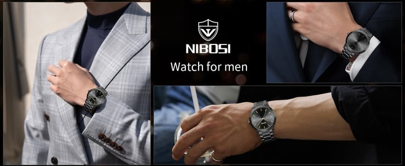 NIBOSI Men Watches Analog Quartz Stainless Steel Black Watches for Men Waterproof Business Classic Watch Fashion Minimalist Ultra Thin Wrist Watch for Work and Casual Wear