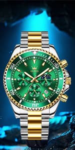 OLEVS Watch for Men Diamond Business Dress Analog Quartz Stainless Steel Waterproof Luminous Date Two Tone Luxury Casual Wrist Watch Blue