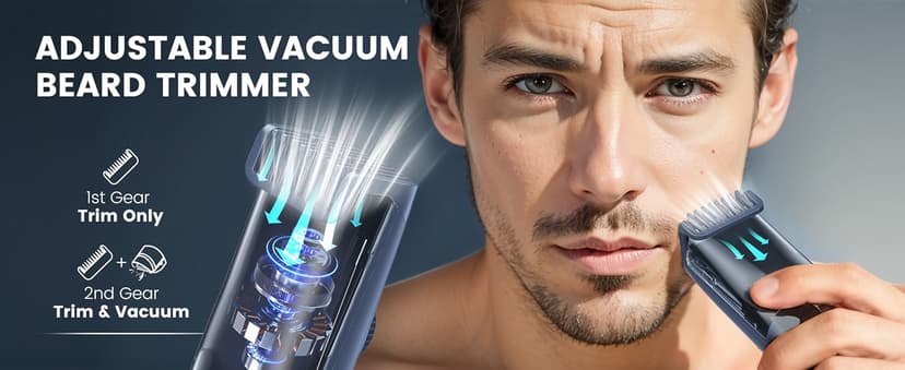 ENSSU Beard Trimmer for Men - Vacuum Mustache Trimmer with Adjustable 20 Length Setting for Less Mess,IPX7 Waterproof Rechargeable Electric Mens Beard Trimmer for Precision Facial Hair, Sideburns